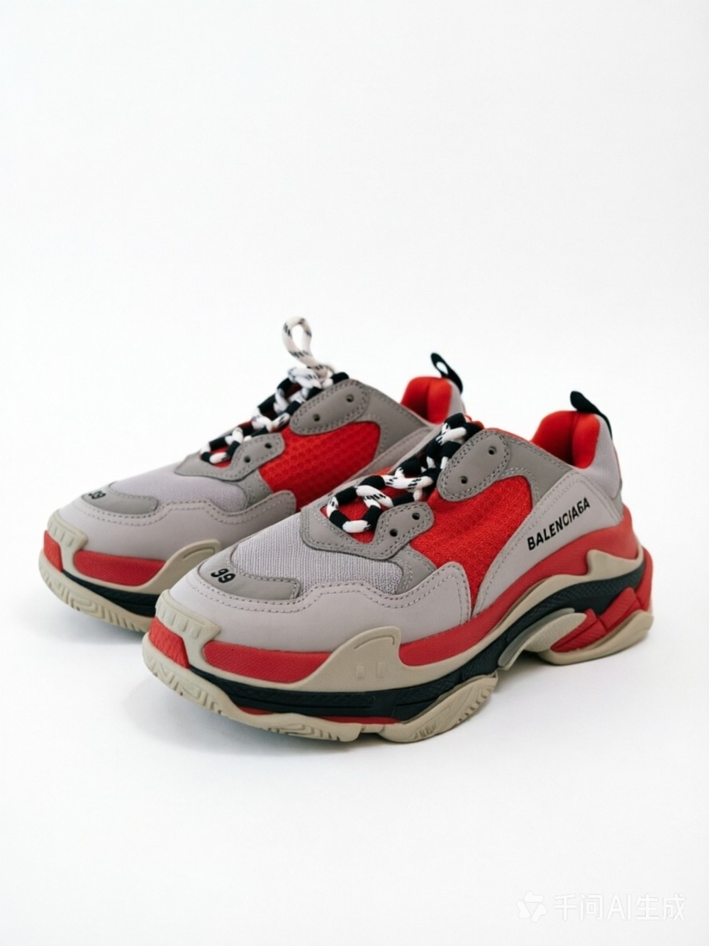 Balenciaga Grey & Red Triple S Sneaker